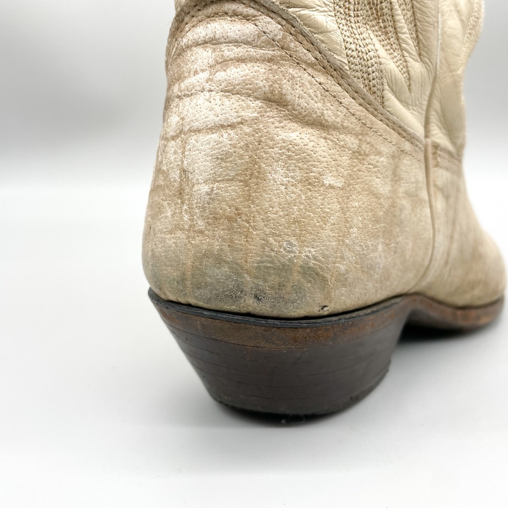 VTG Nocona Mens 9 D Cape Buffalo Bull Neck Leather Western Cowboy Boots Cream - Picture 15 of 15
